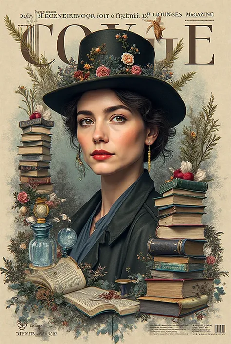 Make a cover for an English language and literary magazine with a release date and creative design