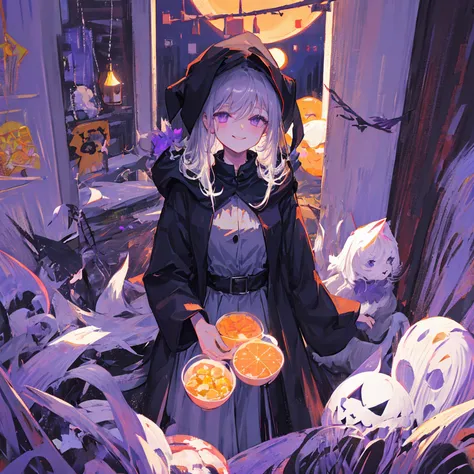 Very Dark Night、Big silver moon、Black Earth 。A woman alone 、Shiny ash hair with ashy purple eyes、a witch with a black coat all o...