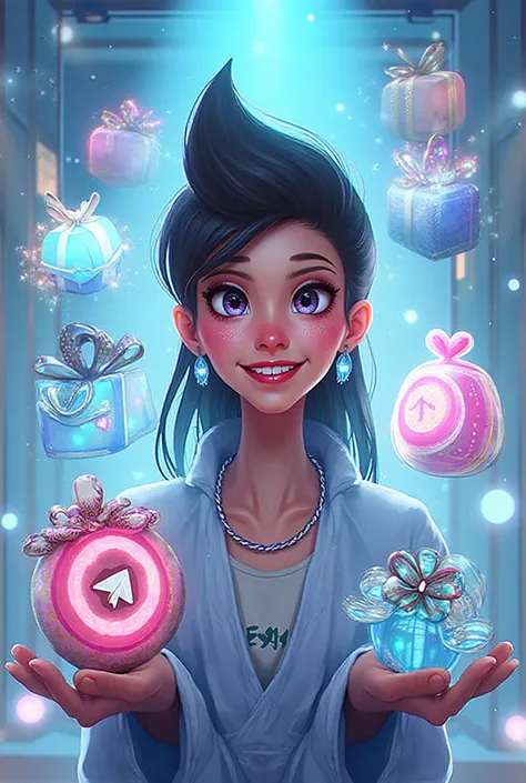 Make an avatar. The background is a telegram and there are gifts with a telegram nft and in the middle the nickname Yapi_game