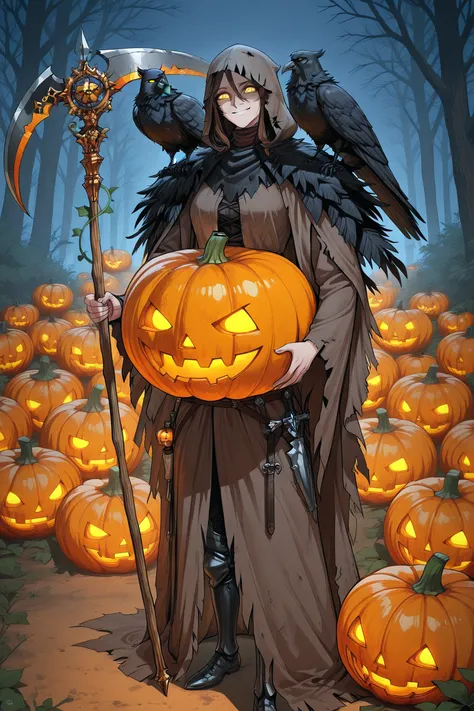 sculpted with a smiling face, masterpiece after sex, are of the best quality,  8,000, super detailed, Halloween Scarecrow Guardi...