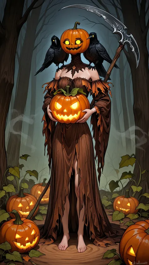 sculpted with a smiling face, masterpiece after sex, are of the best quality,  8,000, super detailed, Halloween Scarecrow Guardi...