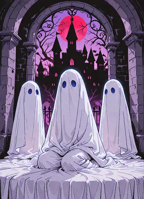 Haunted Castle , clothed , Sheet Ghost , glamorous body silhouette in sheets