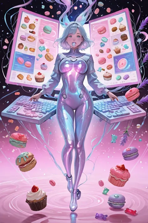 (masterpiece), best quality, high resolution, photorealistic, 1girl, full body, solo, floating in a whimsical and cute Augmented...