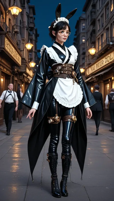 live-action、((Jump over tall buildings))、 flying 、night、Karakuri Ochakumi Doll、Western-style building、Midnight Doll_4xl size one...