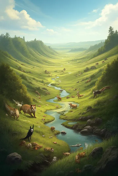 Create an image (with animals, humans or whatever) where the use of the 3 laws of thermodynamics is evidenced( not law zero) tha...