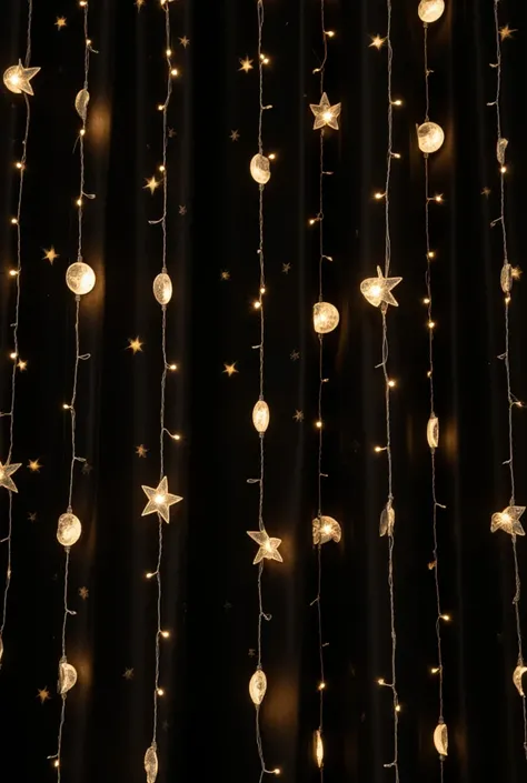 Beautiful deep dark black silk background with stars, a beautiful curtain of small lights shaped like cascading stars.
repeated...