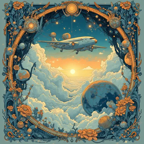 A romantic and mystical Art Nouveau–style cut-paper silhouette artwork, richly detailed and decorative.
At the center, an elegan...