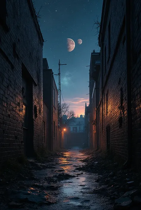 A wall in a Bronx-style alley in a low-lying and dangerous neighborhood, of a gang in the foreground of the image and in the bac...