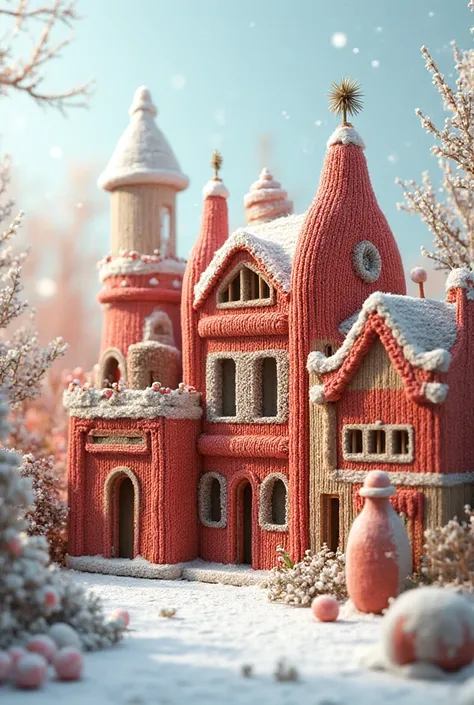 one or two-story buildings are made of large knit in the style of the New Year