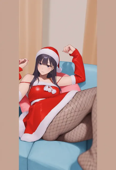 1 woman、Slender、mini dress、Santa Girl、Highest Quality、Fishnet Tights、Tight Dress、shows high image quality、Off Shoulder、cute girl...