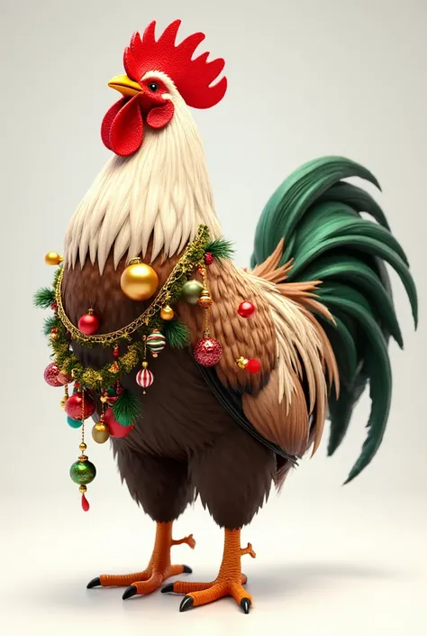 extremely beautiful 3d digital drawing depicts a realistic festive rooster decked out with vibrant Christmas decorations.
Subjec...