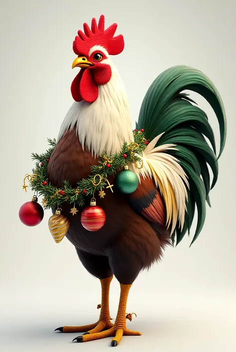 extremely beautiful 3d digital drawing depicts a realistic festive rooster decked out with vibrant Christmas decorations.
Subjec...