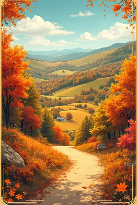 Take a picture of a real ticket, that will read: Ticket to ,,the country in October,, , add bright ones to this ticket,beautiful...