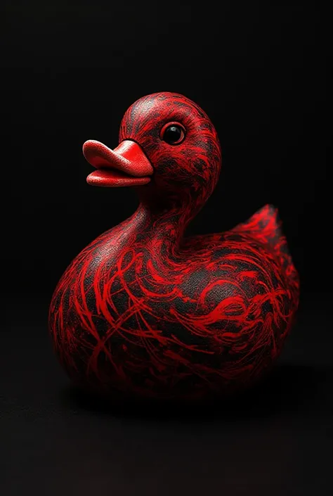Black bottom，Image full of red lines，to create an atmospheric ink duck impression pattern，applied to ginger duck fondant using。
