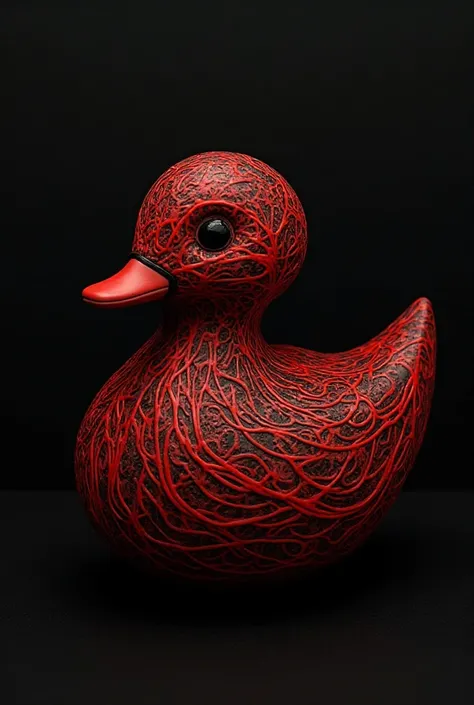 Black bottom，Image full of red lines，to create an atmospheric ink duck impression pattern，applied to ginger duck fondant using。