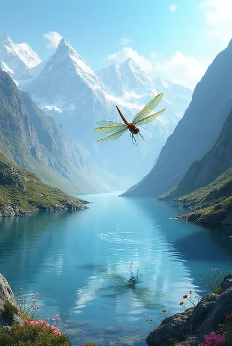 a lagoon in the middle of the mountain and a dragonfly ,with the text KIBEGROWAK