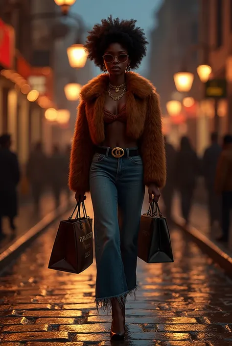 Vibrant D Pixar-style illustration, a full body of a medium-size elegant, gorgeous, beautiful and stunning dark-skin Black Niger...