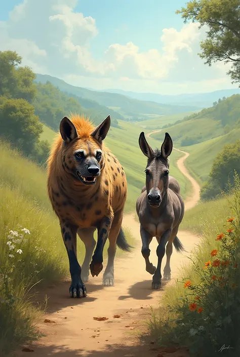 the heyna and the donkey on the way