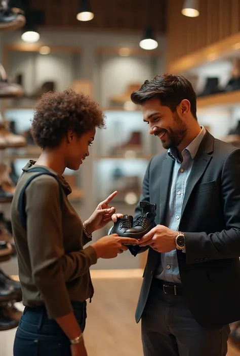 a collaborator and a customer in a shoe store ( active listening)