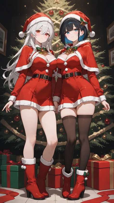 two girls、 Christmas Cosplay、from the left underexposed、masterpiece、Highest Quality