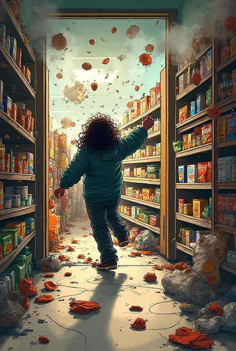 Buba walks into the store and yells where my macha lava runs to the chips takes them and jumps out the window