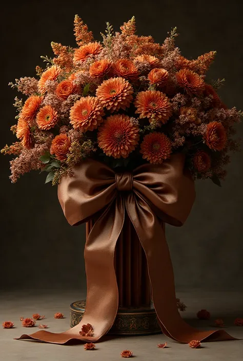 I need a very large boque with an even larger bow, luxurious, shiny, elegant brown.. 