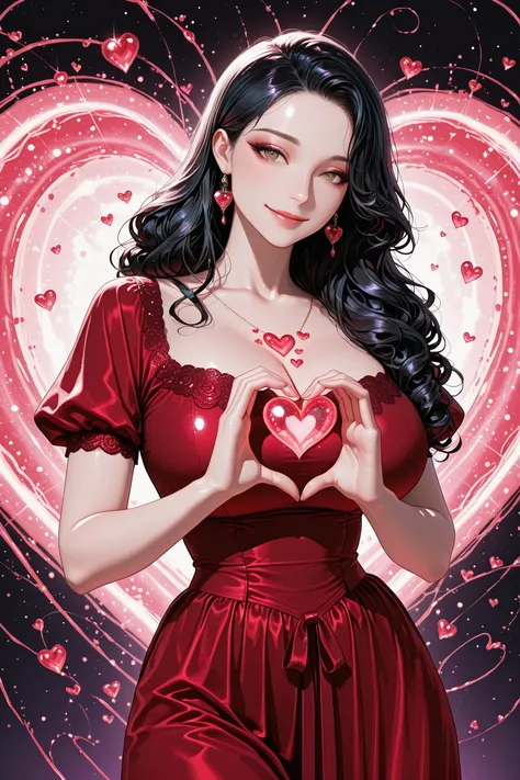 HD, full hd,8K, a Woman, curly hair, black-haired, long hair, light brown eyes, lápiz labial rojo, soft makeup, beautiful face, ...