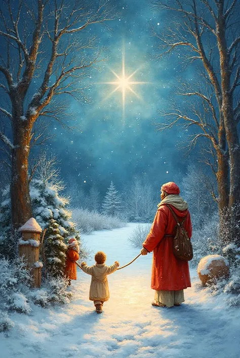 Draw a beautiful picture that fits the theme of Christmas, "Let's see the world in the glory of God's love."the people help poor...