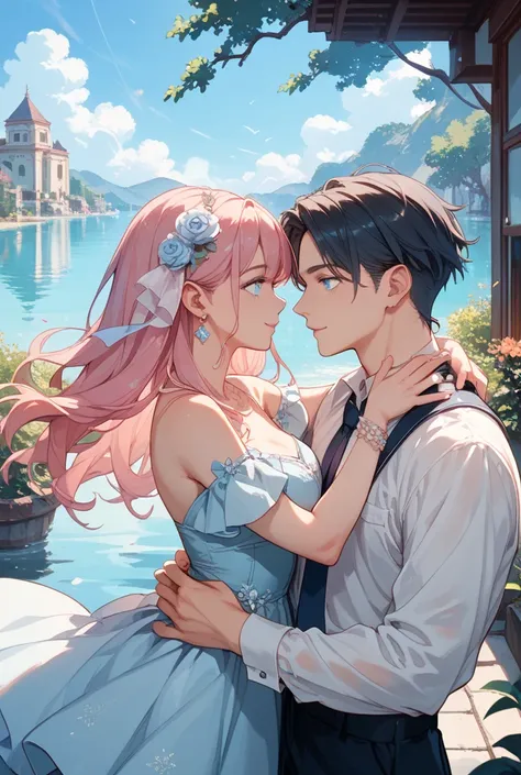 dark hair light blue eyes pink hair light blue eyes dress couple