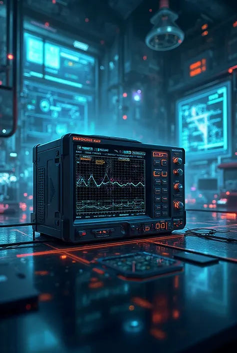 I need you to generate a background for graphic art that shows or refers to what the Miscig Sato 1004 osiloscope can be used for...