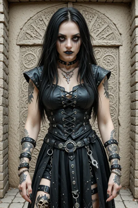 высокое качество, шедевр, наивысшее качество,  punk woman wearnng ancient pagan slavic rus clothes mixed with nu-goth aesthetic,...