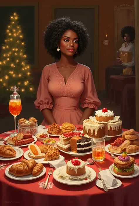 Gladys Christmas brunch on.  The.   Dec 2025pastelle blackcake sponge cake crossiant turkey sand ham slicedsorrel drink