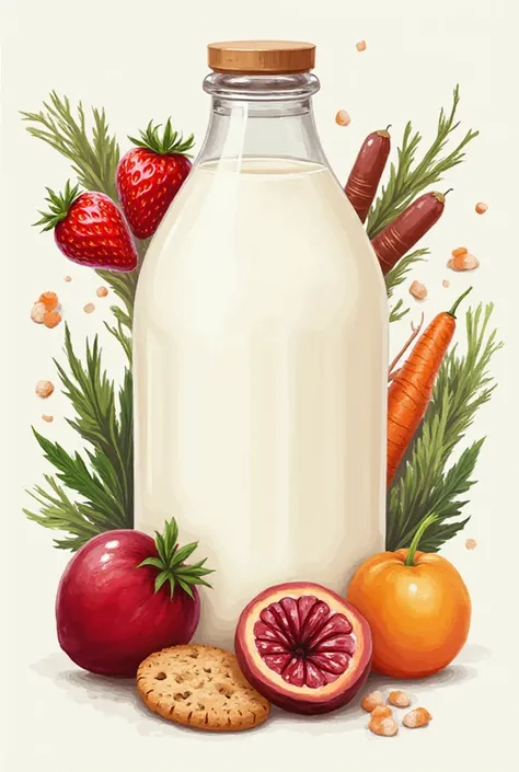 Create a label for a product that contains milk, fruits and vegetables How to use strawberries, beets, carrots and passion fruit...