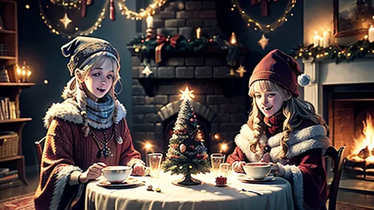 (best quality,4k,highres,masterpiece:1.2),ultra-detailed,(realistic:1.37),Harry Potter magical Christmas living room,illustratio...