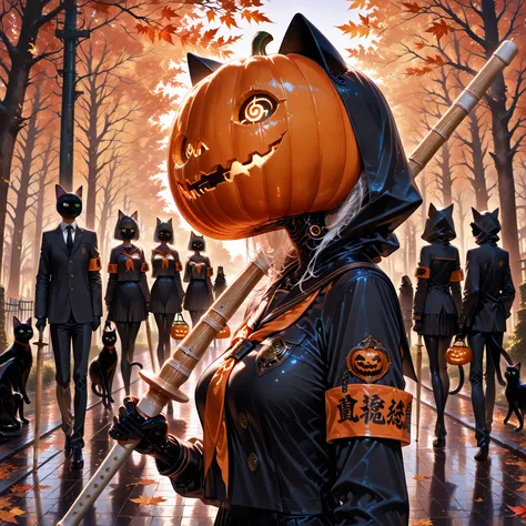 (masterpiece, best quality, ultra-detailed, anime style, high resolution),  (humanoid character with a pumpkin as a head:1.3), (...