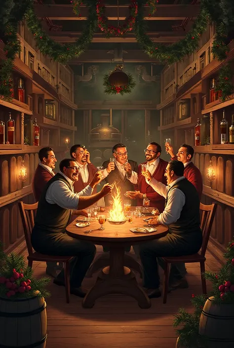 Create an image for a distillery Christmas party poster