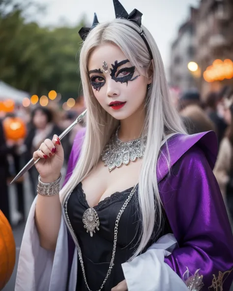 masterpiece , Highest Quality, high definition、Beautiful Woman with Silver Hair、The appearance of a wizard from a fantasy novel、...