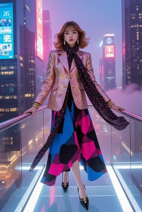 Hyper realistic, masterpiece, best quality, porcelain white skin, dramatic perspective. Whimsical model posing. Diagonal angle. ...