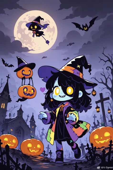 cute, pop, kawaii,
spooky graveyard, gothic atmosphere, crooked tombstones, old church ruins, fog, bare twisted trees, full moon...