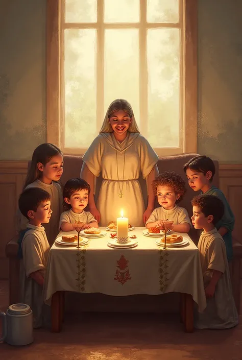 make an image for kids ministry lesson about sacraments. This is about God's gift to remember Jesus. Less people in the picture