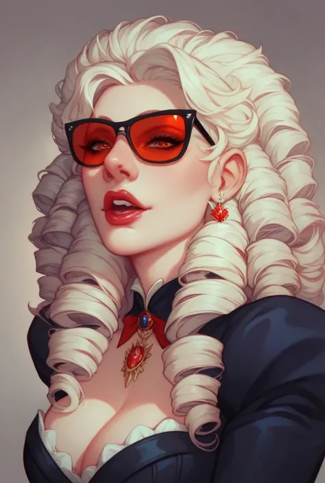 Faintly Macabre, a strikingly elegant figure with long dark ringlets of hair peeking from beneath her top hat, sports vibrant re...