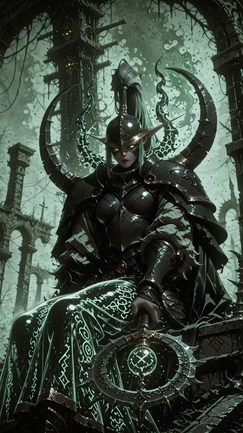 lazypos, MaievShad, D4rkL1nes, monster girl, smooth cel-shaded gray green degrade tone skin with subtle veins highlights, glowin...