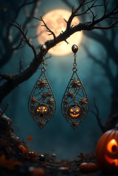 Promotional image of earrings with. Halloween theme