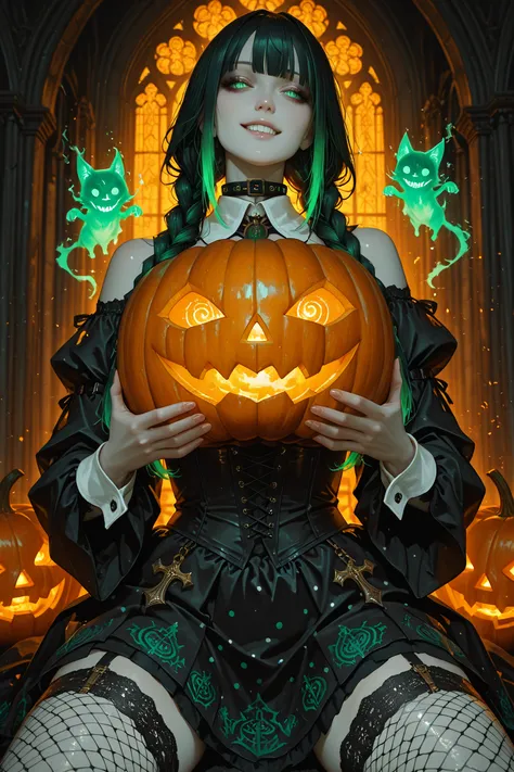 Vertical orientation, high-contrast artistic composition, dark fantasy, gothic aesthetic, Halloween masterwork, ultra-detailed p...