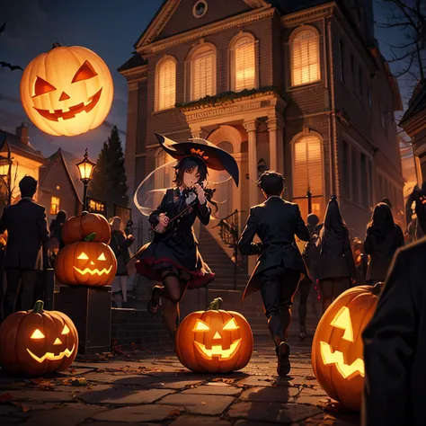 high image quality　Halloween Day　Party at the graveyard at midnight　There are real ghosts floating around　A group of cosplay bea...