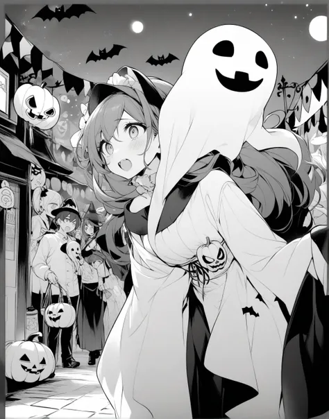 Halloween Ghost, monochrome、pumpkin、Festival