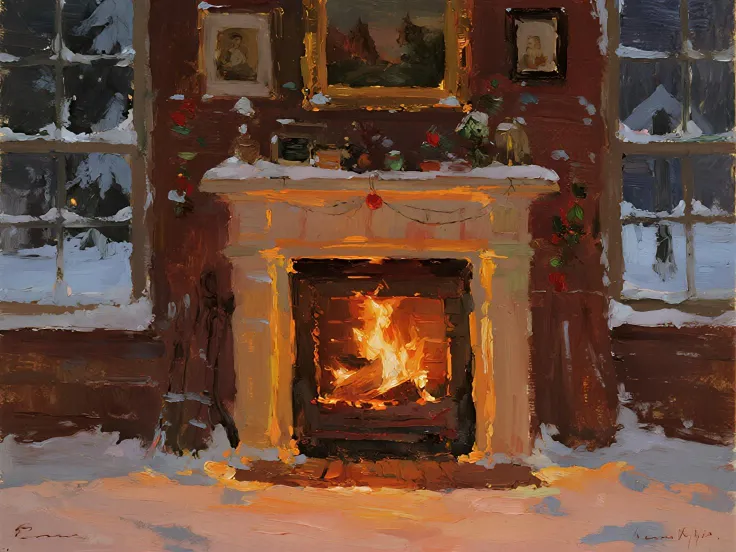 winter fireplace、Picture