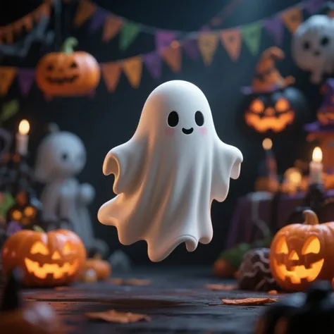 Ultra-detailed 8K real-life photography of a cute 3D Halloween specter sculpted with the meticulousness of movie concept art. Th...