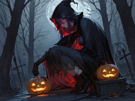 Grim Reaper, Halloween, midnight, black fog,