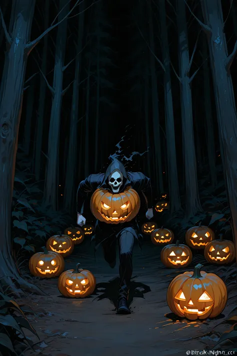 Dark Night,forest,Creepy,Jack O Lantern,running